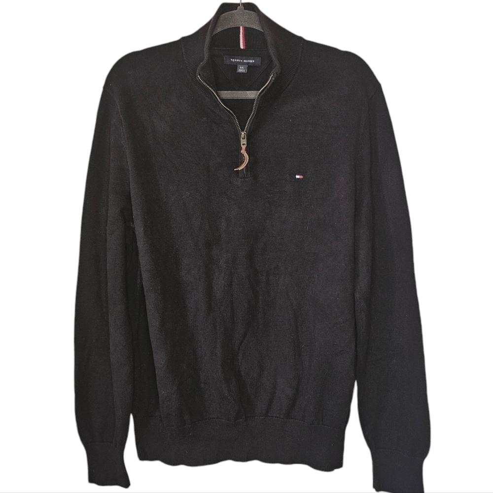 Tommy Hilfiger Black Sweater Collared Quarter Zip Size Large